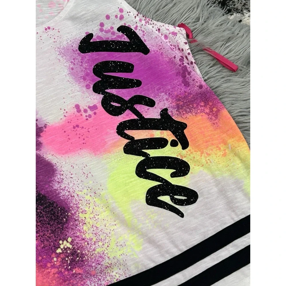Justice Girls Sparkle Logo And Neon Splatter Tank Size XL 16/18